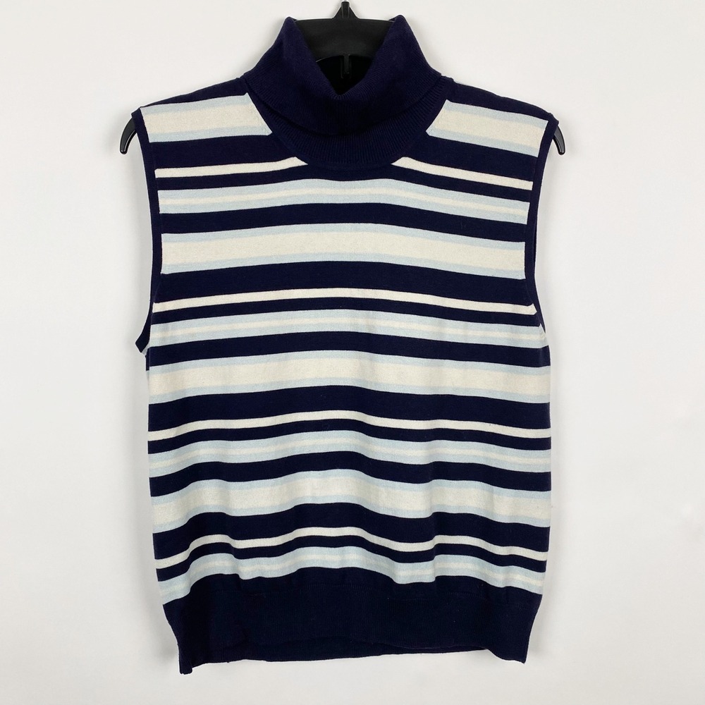 Field Manor Striped Silk Blend Turtleneck Sweater Vest‎ Womens Large New